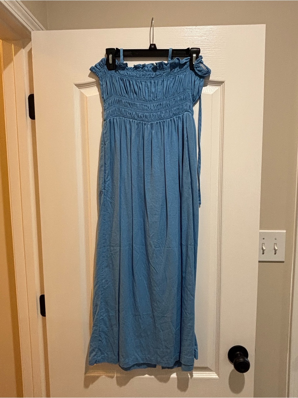 SO Light Blue Smocked Strapless Dress with Tie